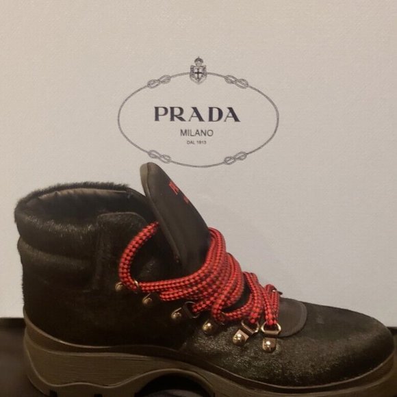 Prada calzature donna lace up pony fur boots size 36.5 - Picture 9 of 10